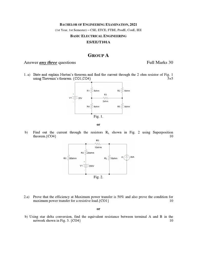 Basic Electrical 1st Year 2021 T101A | PDF