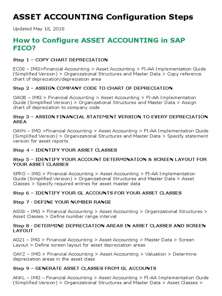 ASSET ACCOUNTING Configuration Steps | PDF