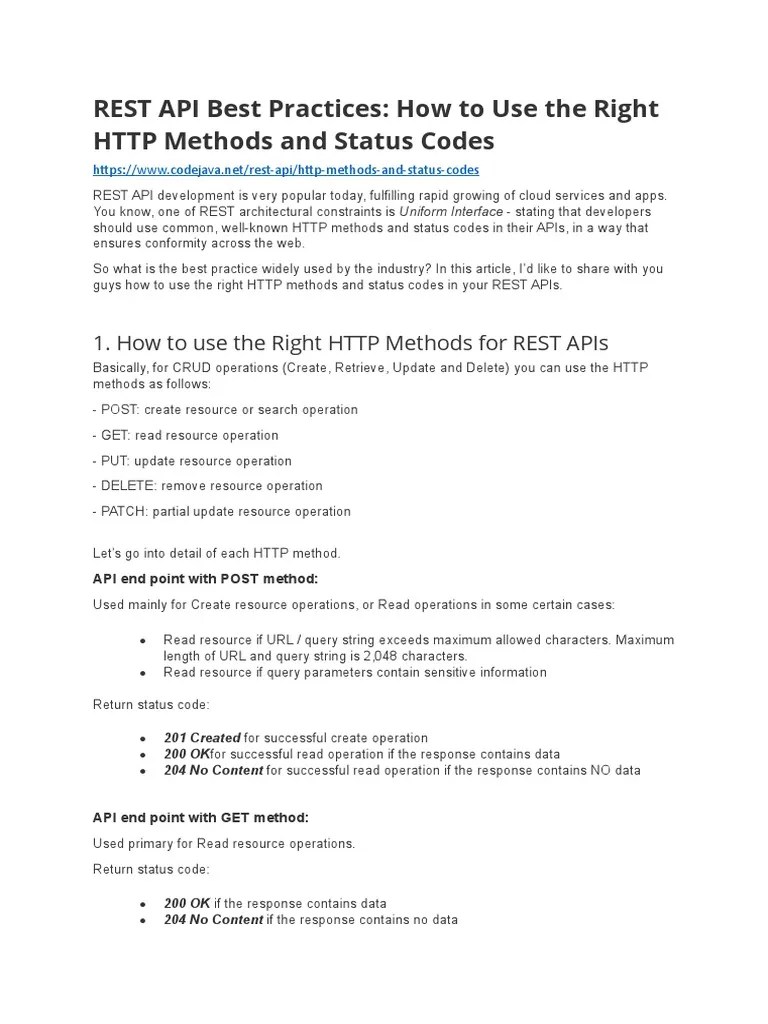 REST API Best Practices - How To Use The Right HTTP Methods And Status ...