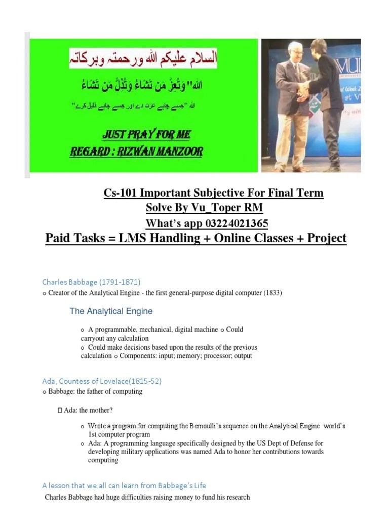 Cs - 101 Short Notes Solve By Vu - Toper | PDF