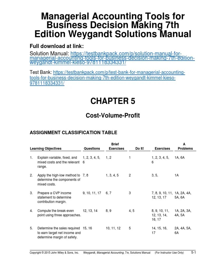 Managerial Accounting Tools For Business Decision Making 7th Edition ...