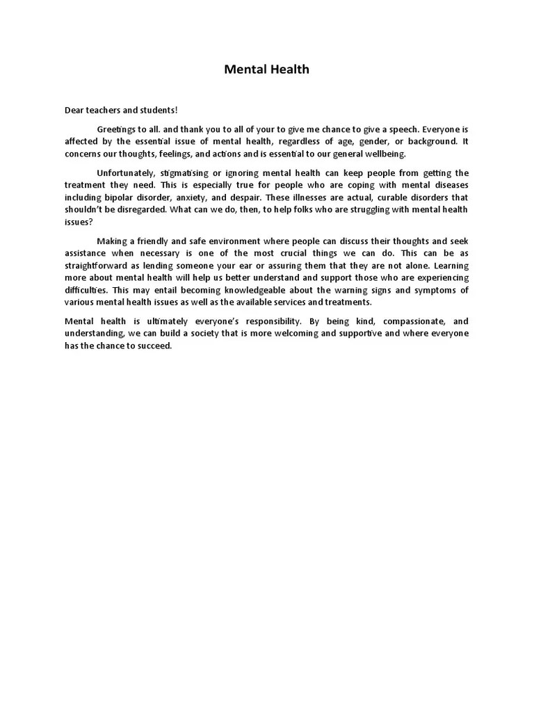 Mental Health Speech | PDF