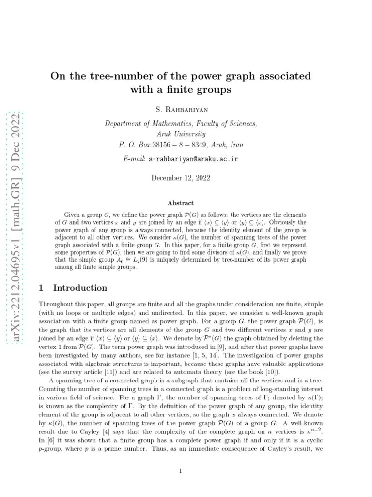 On The Tree-Number Of The Power Graph Associated With A Finite Groups ...