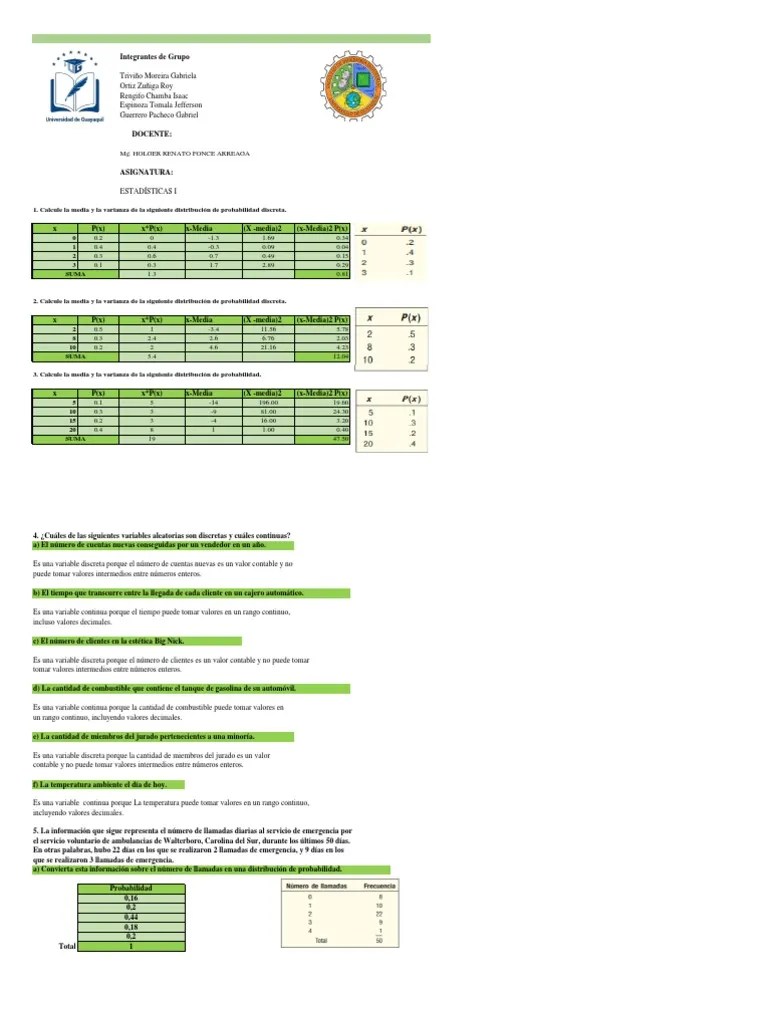 Media, Varianza Y Desviación Estándar De Una Distribución De ...