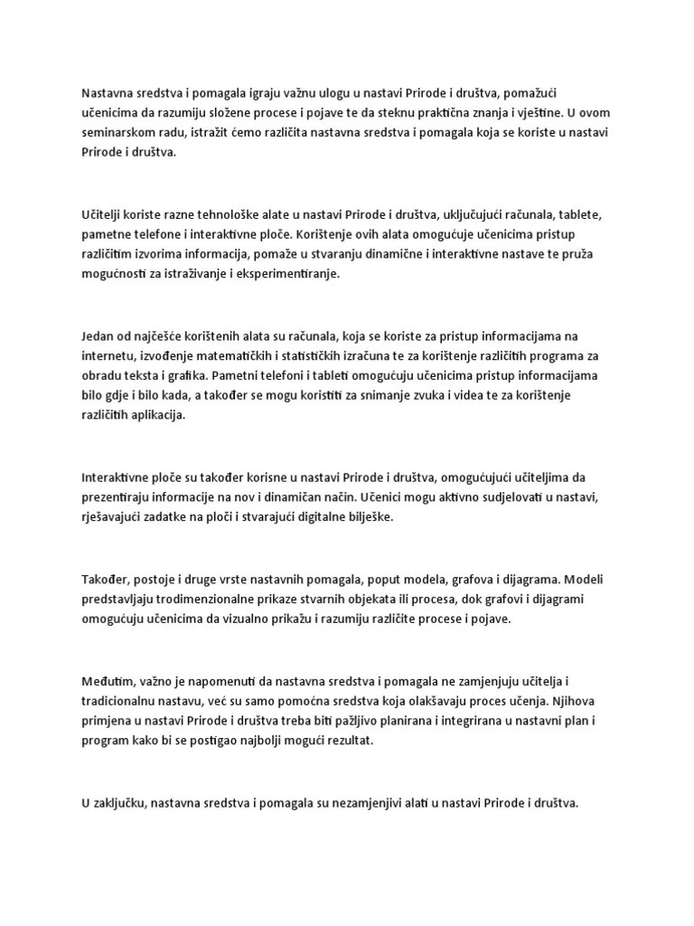 Nastavna Sredstva I Pomagala U Nastavi Prirode I Društva | PDF