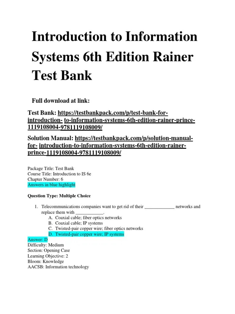 Introduction To Information Systems 6th Edition Rainer Test Bank ...