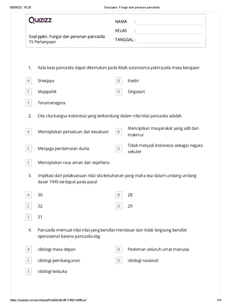 Soal Ppkn. Fungsi Dan Peranan Pancasila | PDF