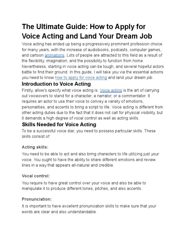 How To Apply For Voice Acting | PDF