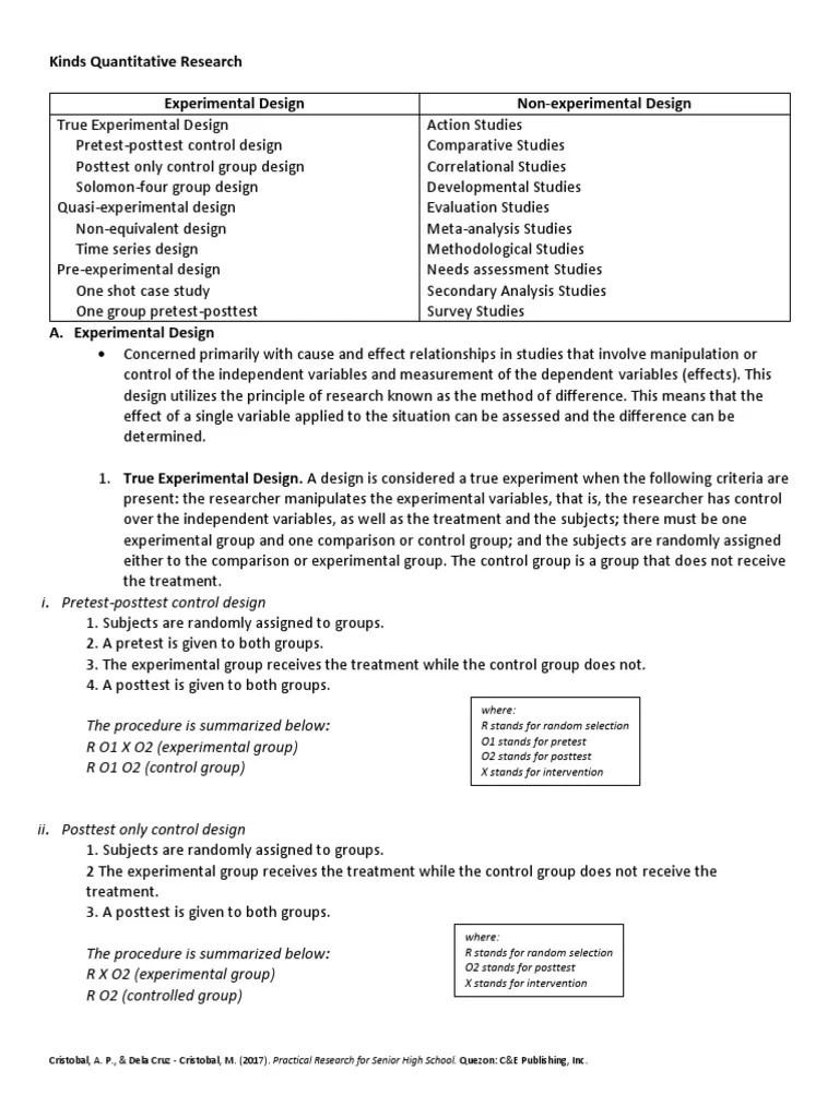 2 - Kinds Of Quantitative Research Designs | Download Free PDF | Survey Methodology | Experiment