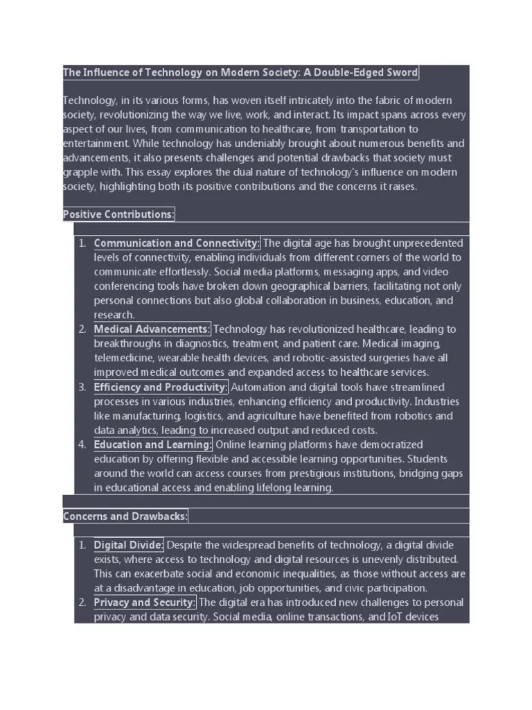 The Influence Of Technology On Modern Society - A Double-Edged Sword ...