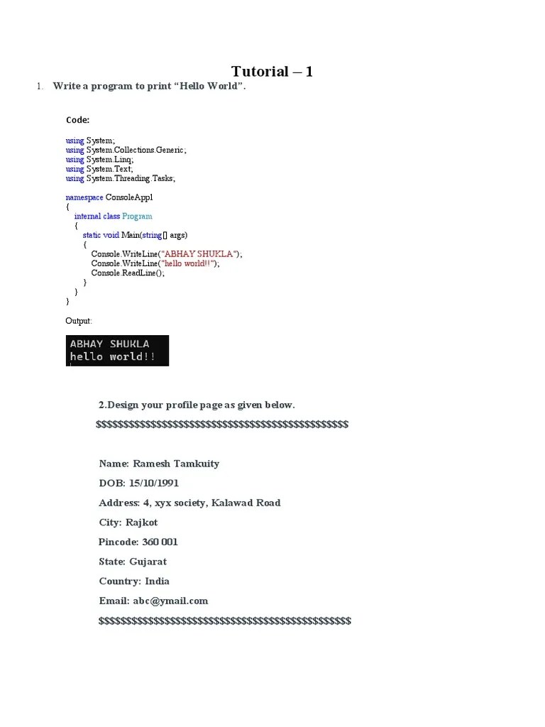 Tutorial 1 | PDF | Namespace | Software