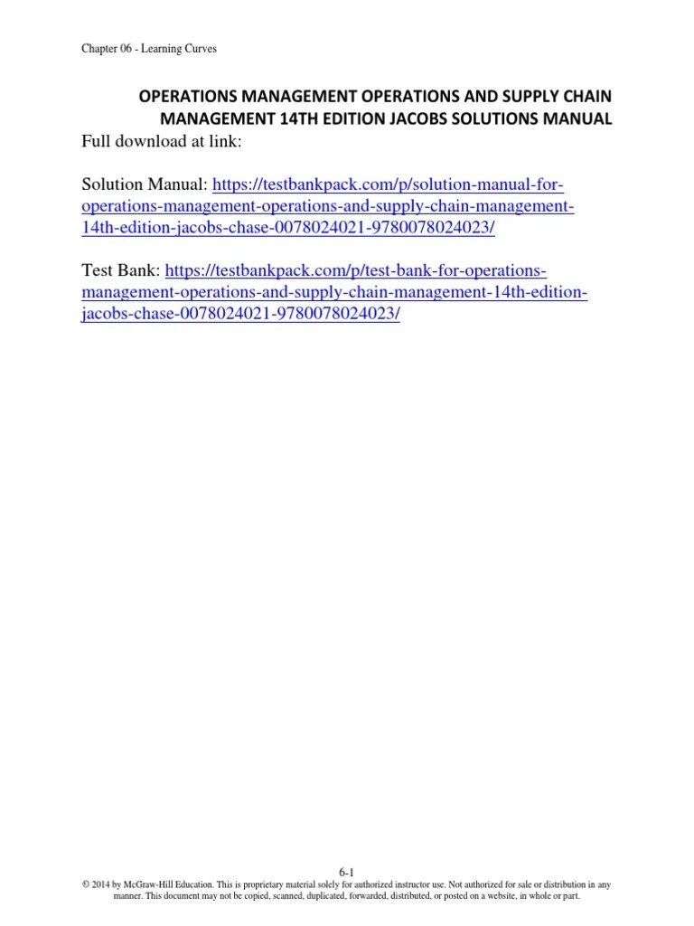 Operations Management Operations And Supply Chain Management 14th Edition Jacobs Solutions ...