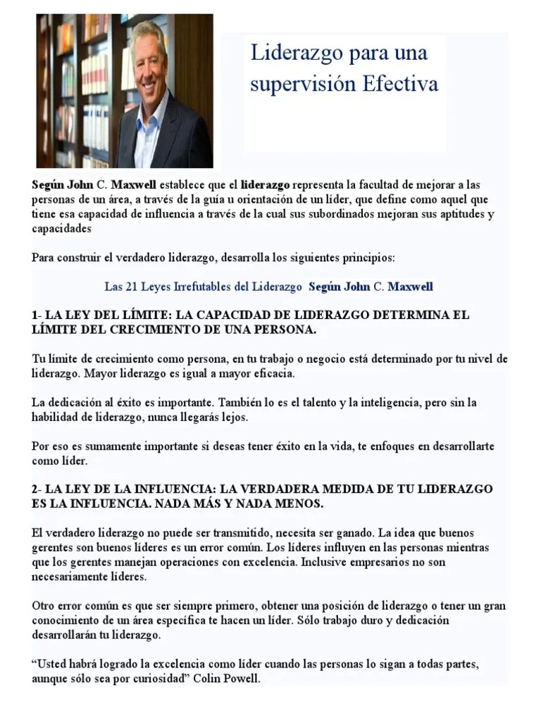 21 Leyes Irrefutables Del Liderazgo Según John Maxwell | PDF