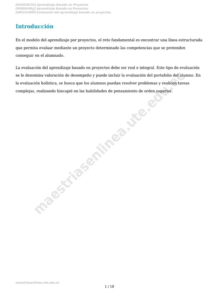Evaluación Del Aprendizaje Basado En Proyectos | PDF