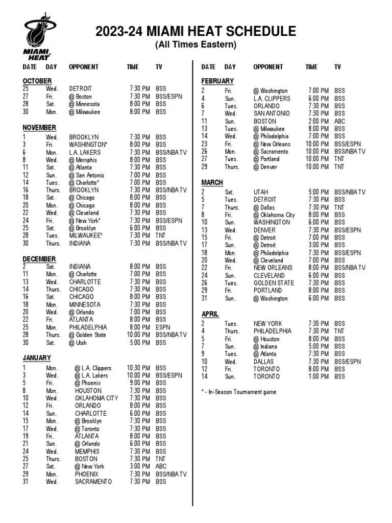 2023 24 Miami Heat Game Schedule PDF Los Angeles Lakers National 1