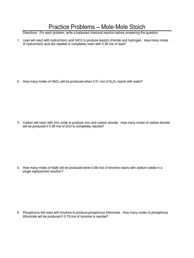 D34 Mole-Mole Stoich Practice | PDF