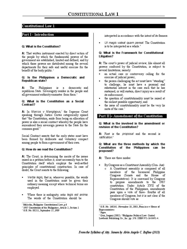Constitutional Law 1 Part I Introduction | PDF | Constitutional Amendment | Mootness