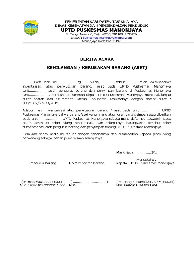 Berita Acara Barang Hilang Dan Rusak 2019 | PDF