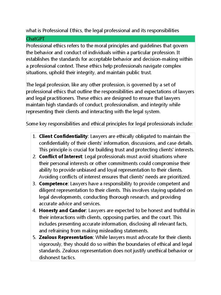 Chatgpt Notes Professional Ethics And Accountancy For Lawyers | PDF