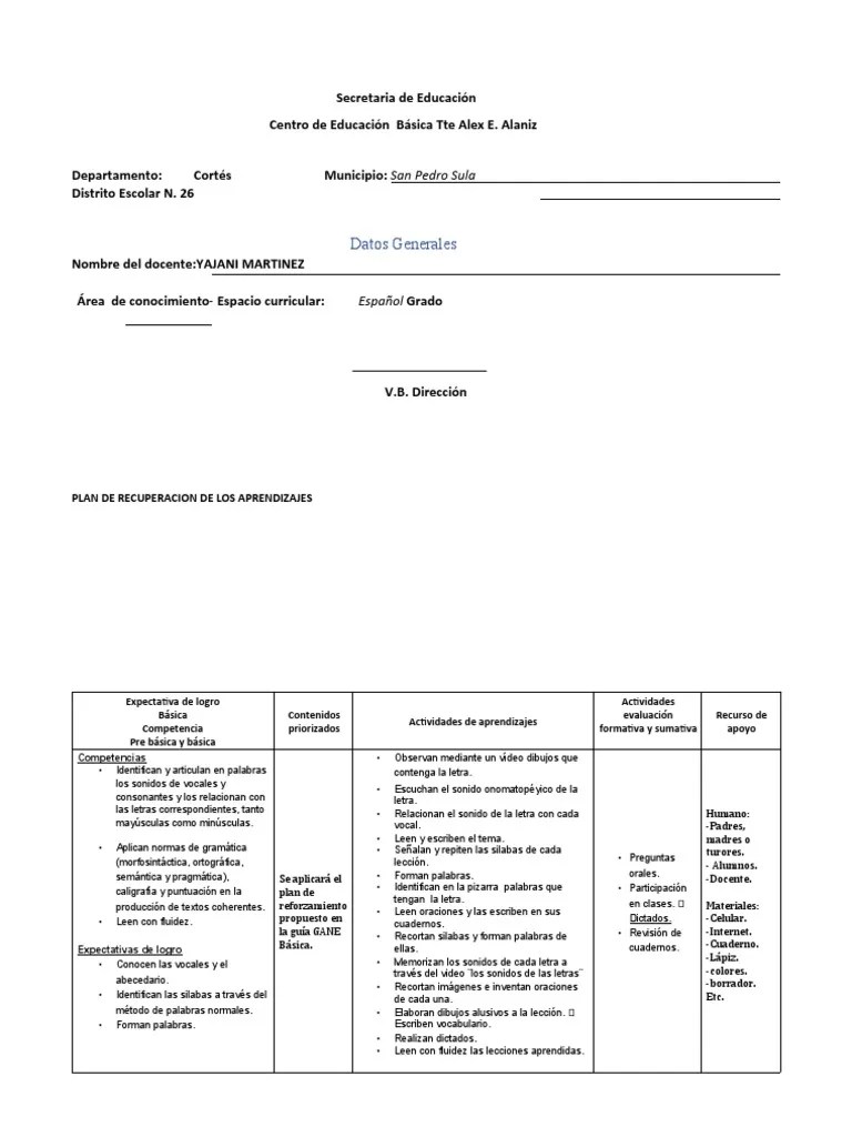 Plan Remedial Español | PDF | Comunicación Humana | Lingüística