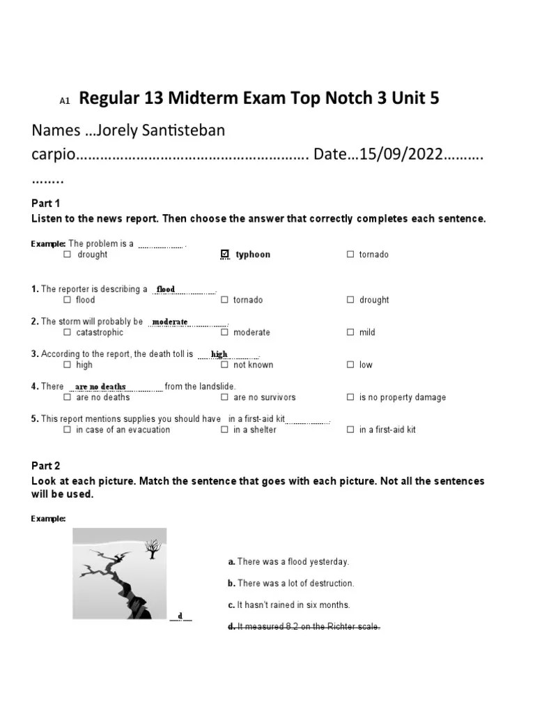 A1 Regular 13 Midterm Exam Top Notch 3 Unit 5 | PDF