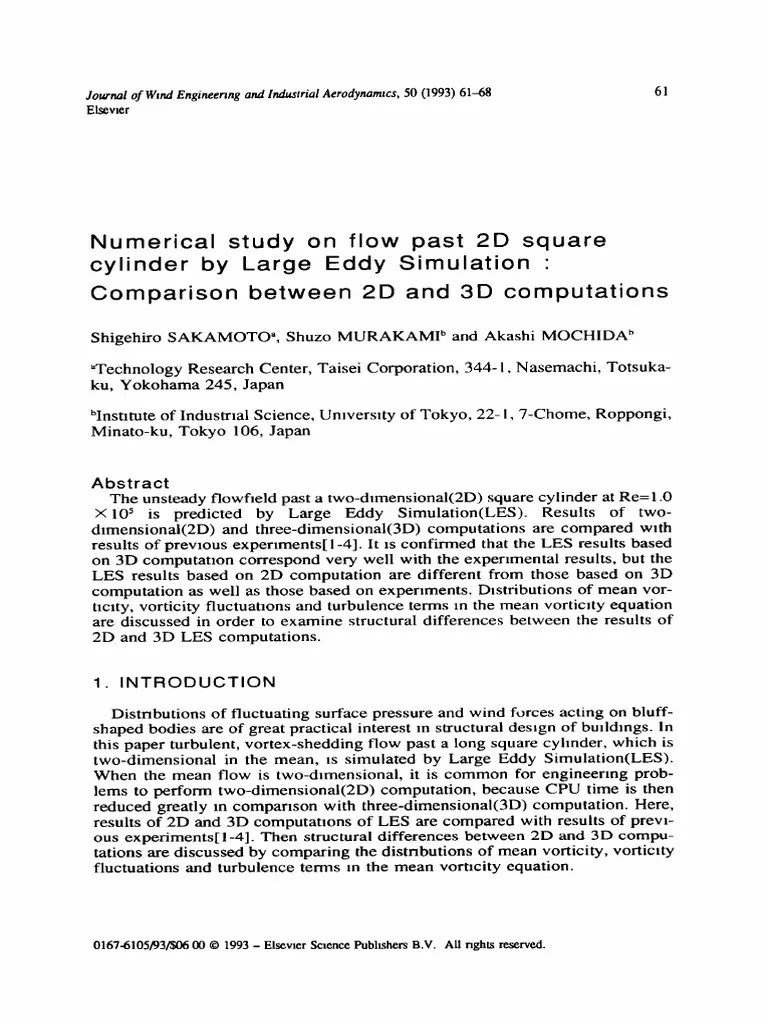 Numerical Study On Flow Past 2D Square Cylinder By Large Eddy Simulation - Comparison Between 2D ...