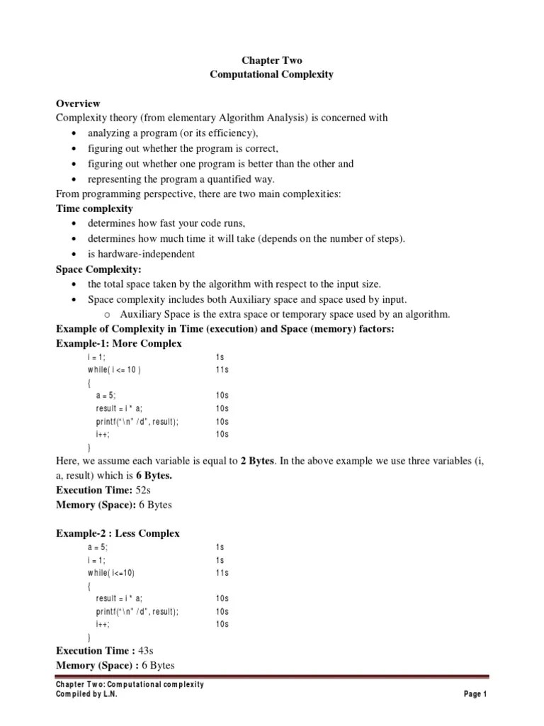 Chapter Two-Computational Complexity | PDF | Computational Complexity ...