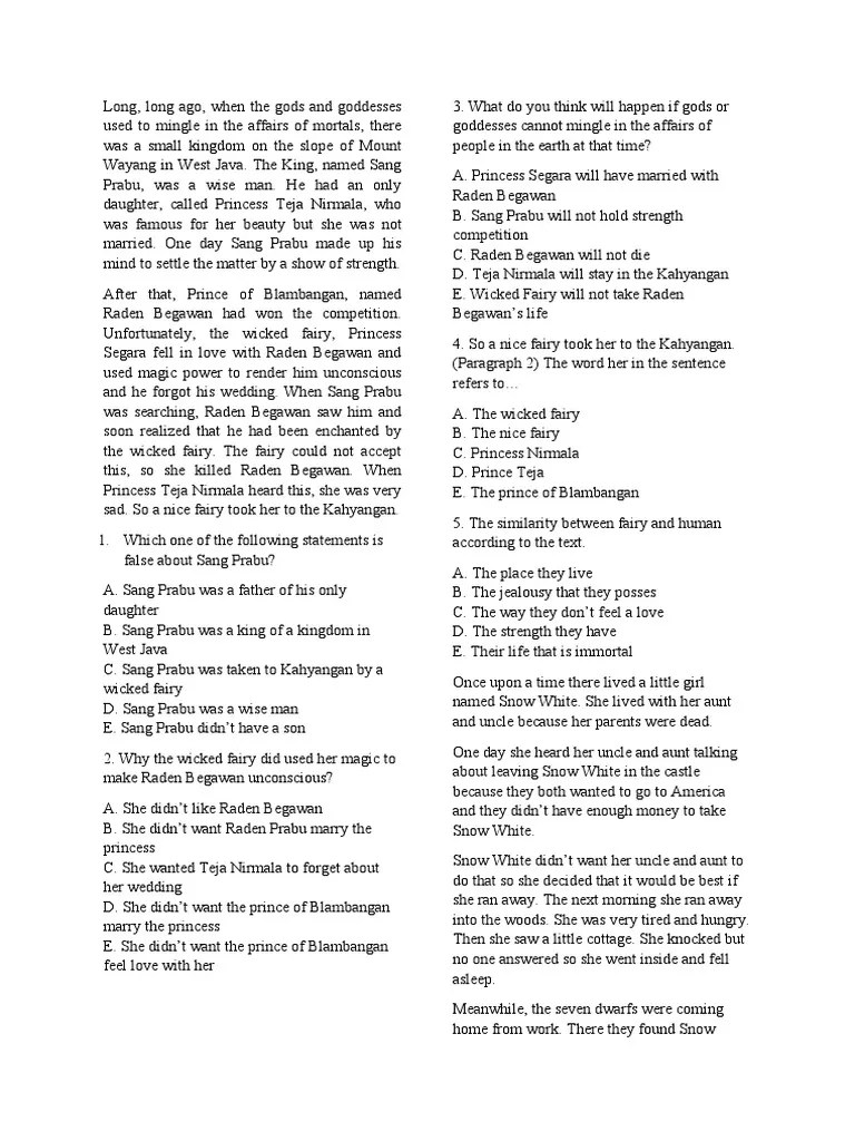 Latihan Narrative Text Kelas 9 | PDF | Snow White | Fairies