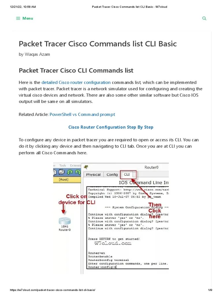Packet Tracer Cisco Commands List CLI Basic - W7cloud | PDF | Router ...