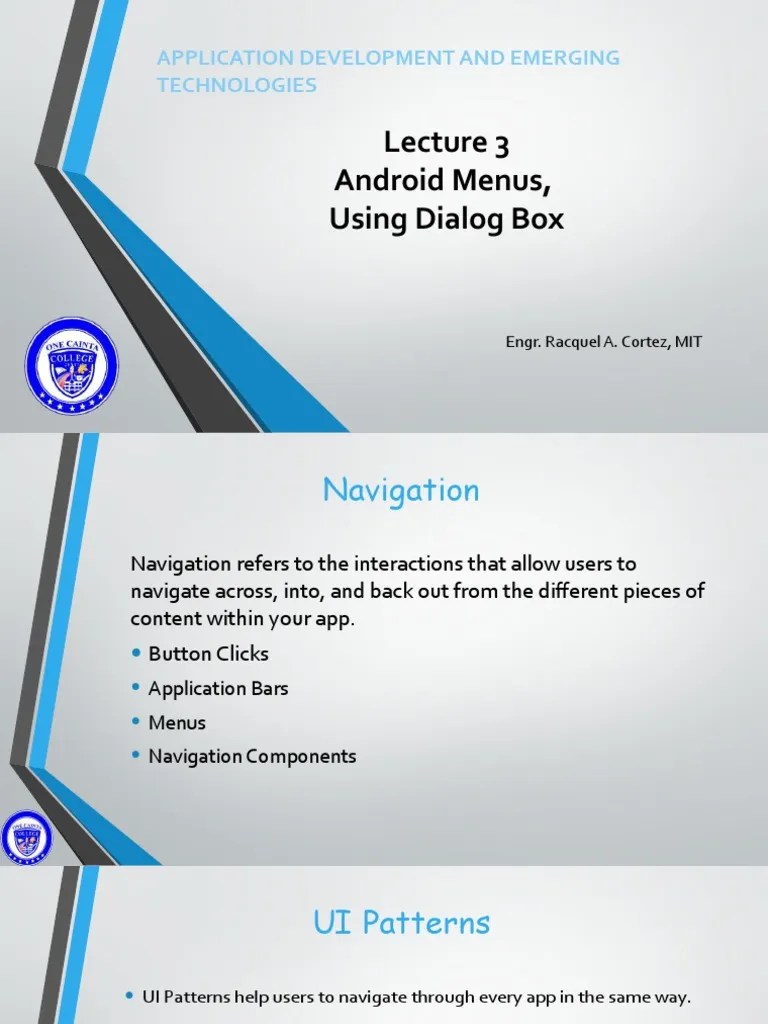 3 - Menus And Dialog Box | PDF | Menu (Computing) | Mobile App