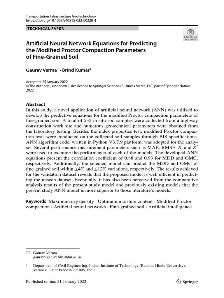 Artificial Neural Network Equations For Predicting The Modified Proctor Compaction Parameters Of ...
