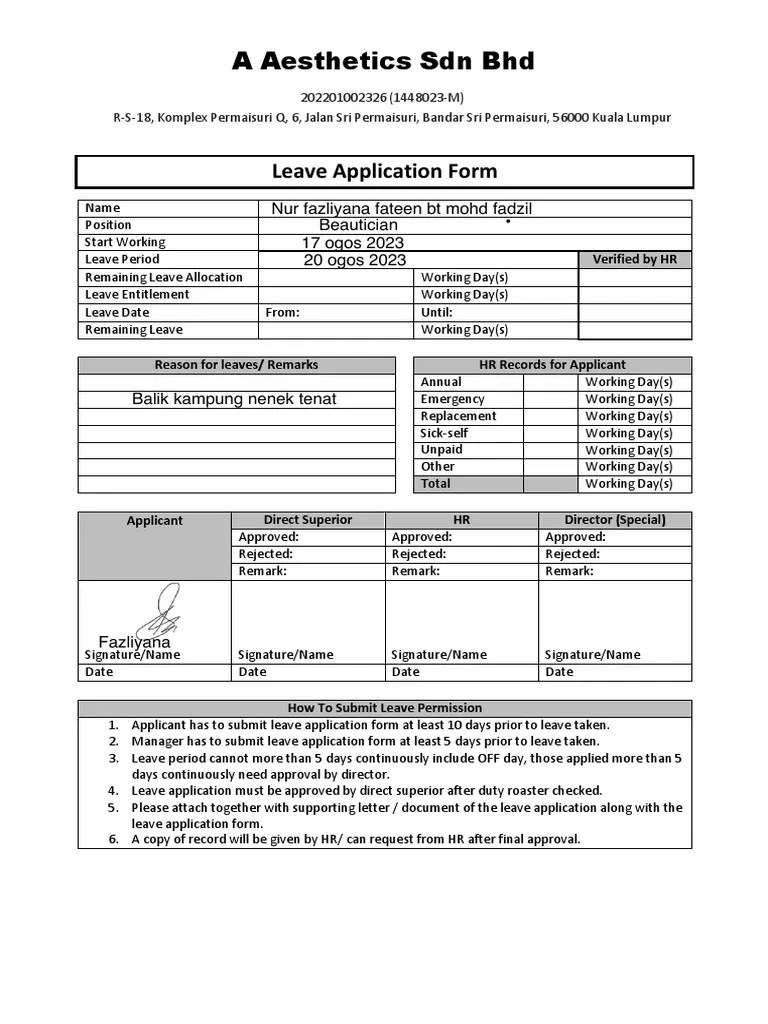 Employee Leave Request Form Template | PDF