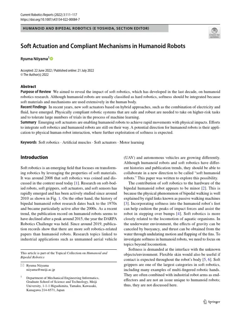 Soft Actuation And Compliant Mechanisms In Humanoid Robots | PDF