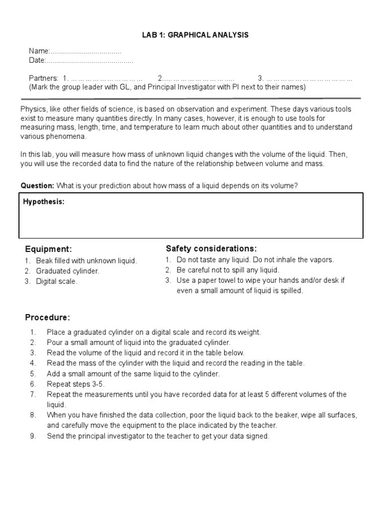 Graphical Analysis Lab | PDF | Liquids | Volume