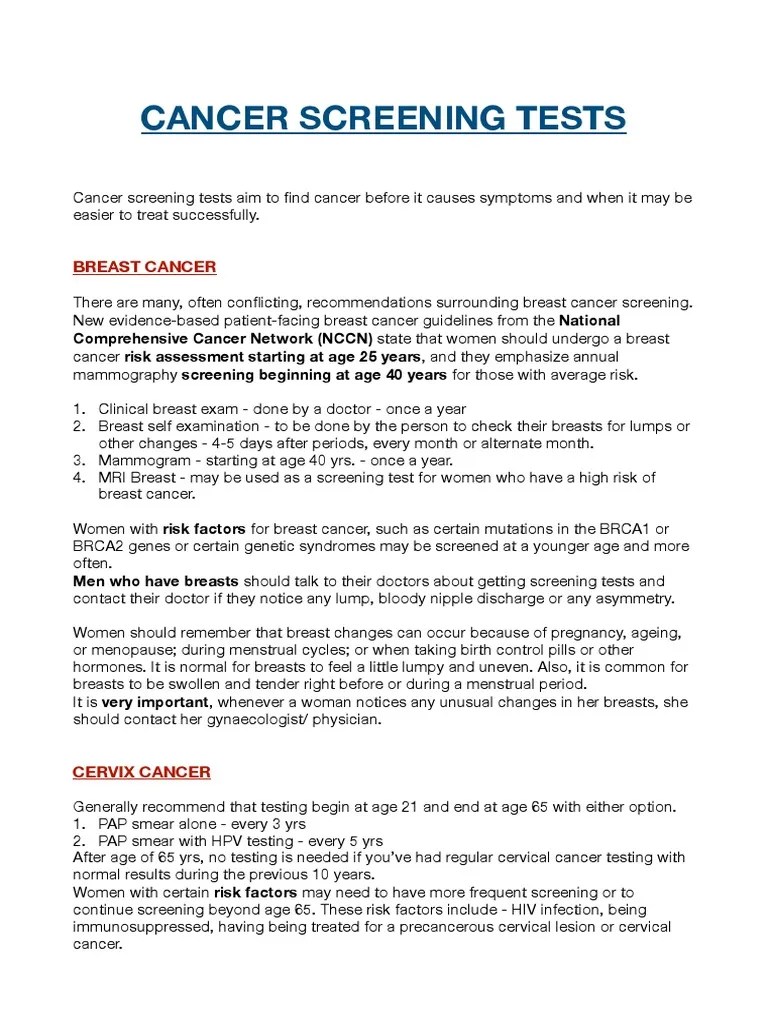 Cancer Screening Guide | PDF