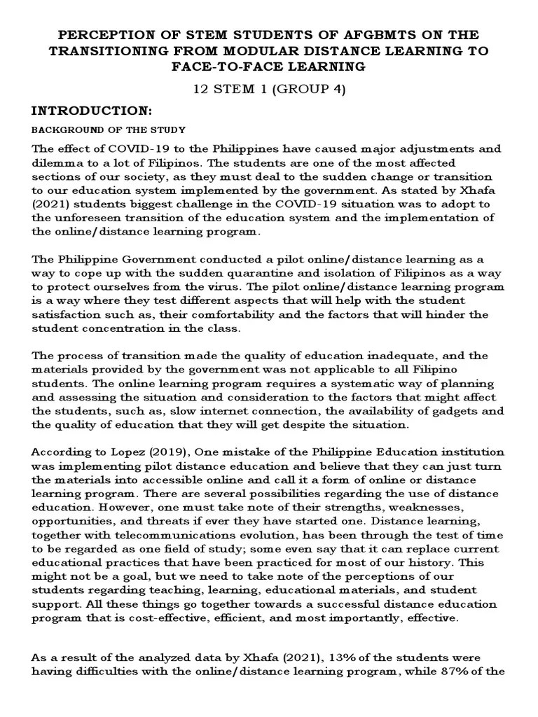 Perception Of Students In The Transitioning From Modular To Face To ...