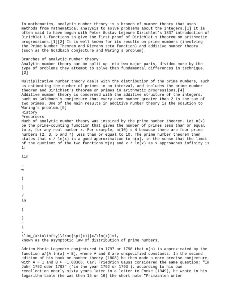 Analytic Number Theory | PDF