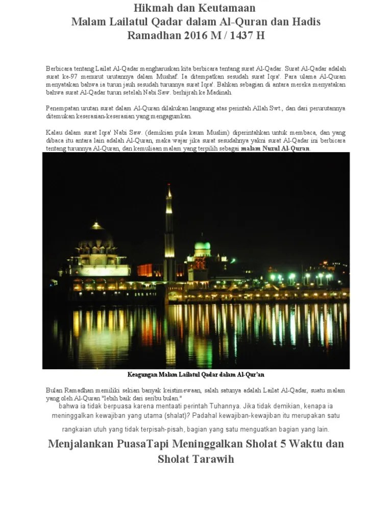 Hikmah Dan Keutamaan Malam Lailatul Qodar | PDF