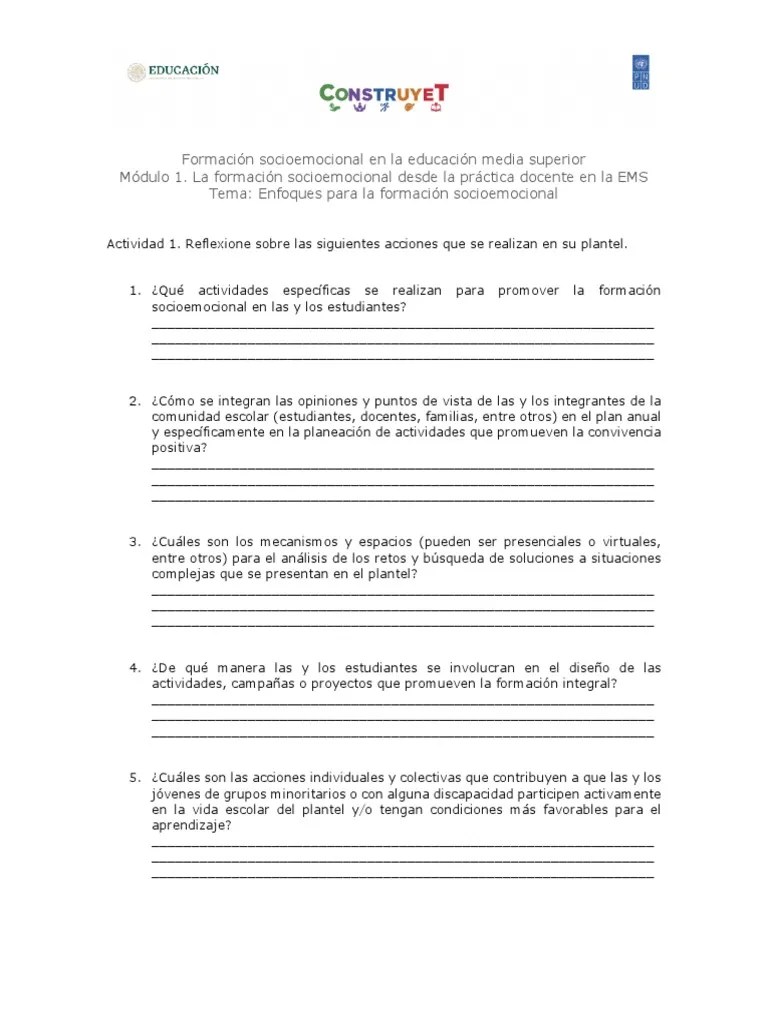 Enfoques De La Formación Socioemocional Ejercicio 1 | PDF