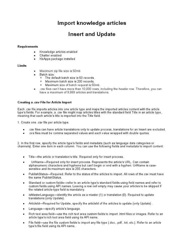 Salesforce Knowledge Heroku Article Importer | PDF | Comma Separated ...