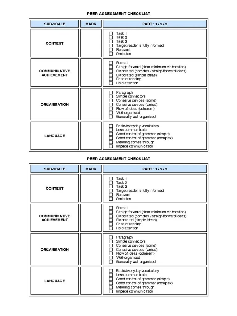 Peer Assessment Checklist | PDF