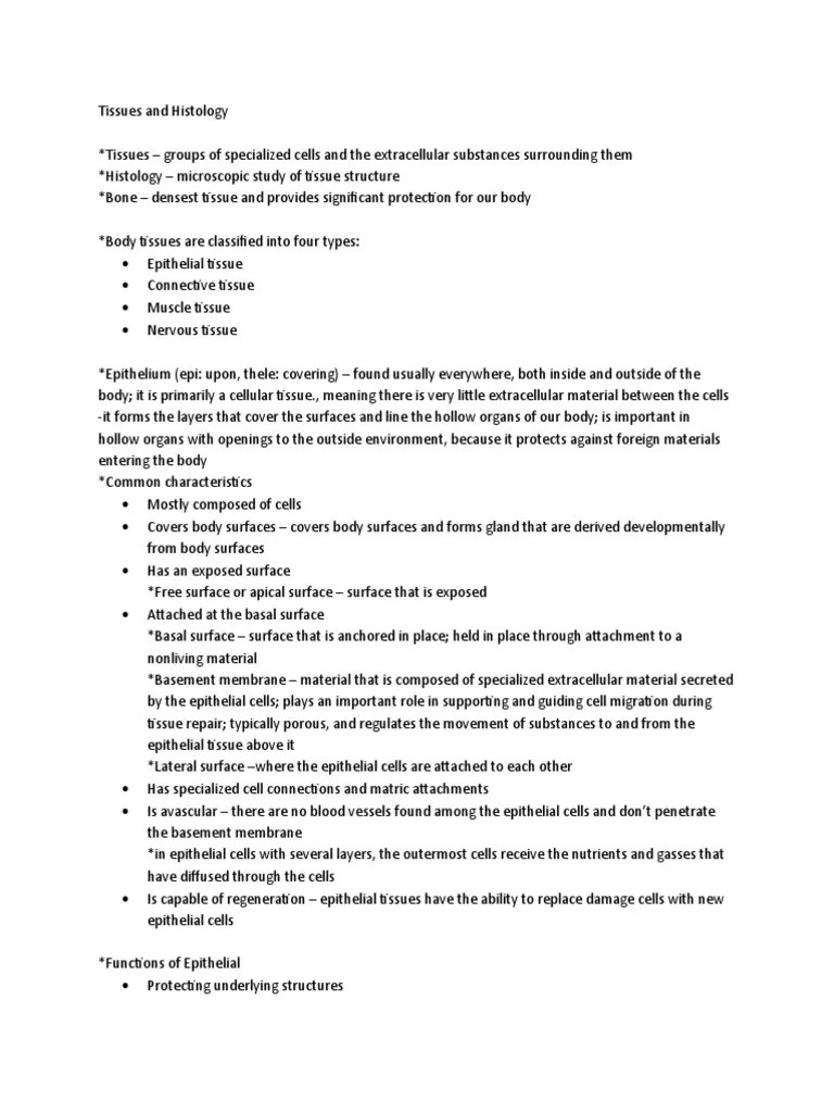 Tissues And Histology | PDF | Epithelium | Tissue (Biology)