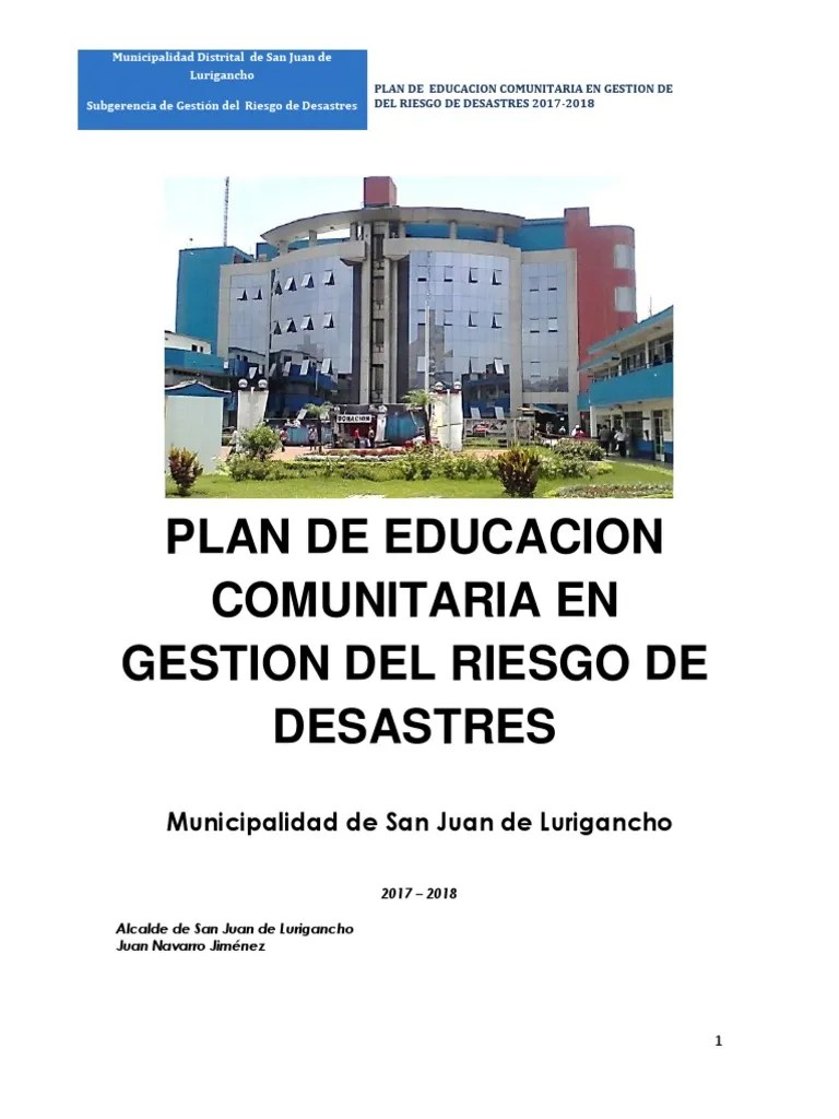 Plan De Educacion Comunitaria En Gestion Del Riesgo De Desastres SJL ...
