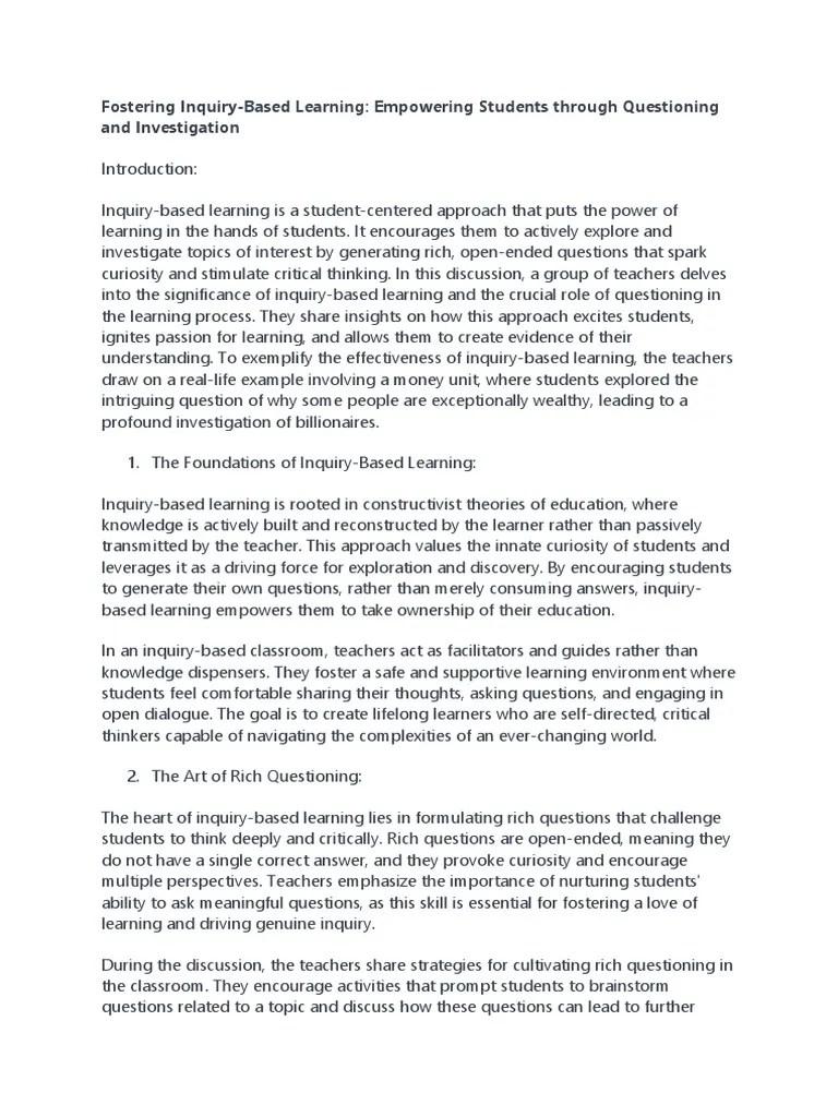 Fostering Inquiry-Based Learning | PDF | Inquiry Based Learning | Learning