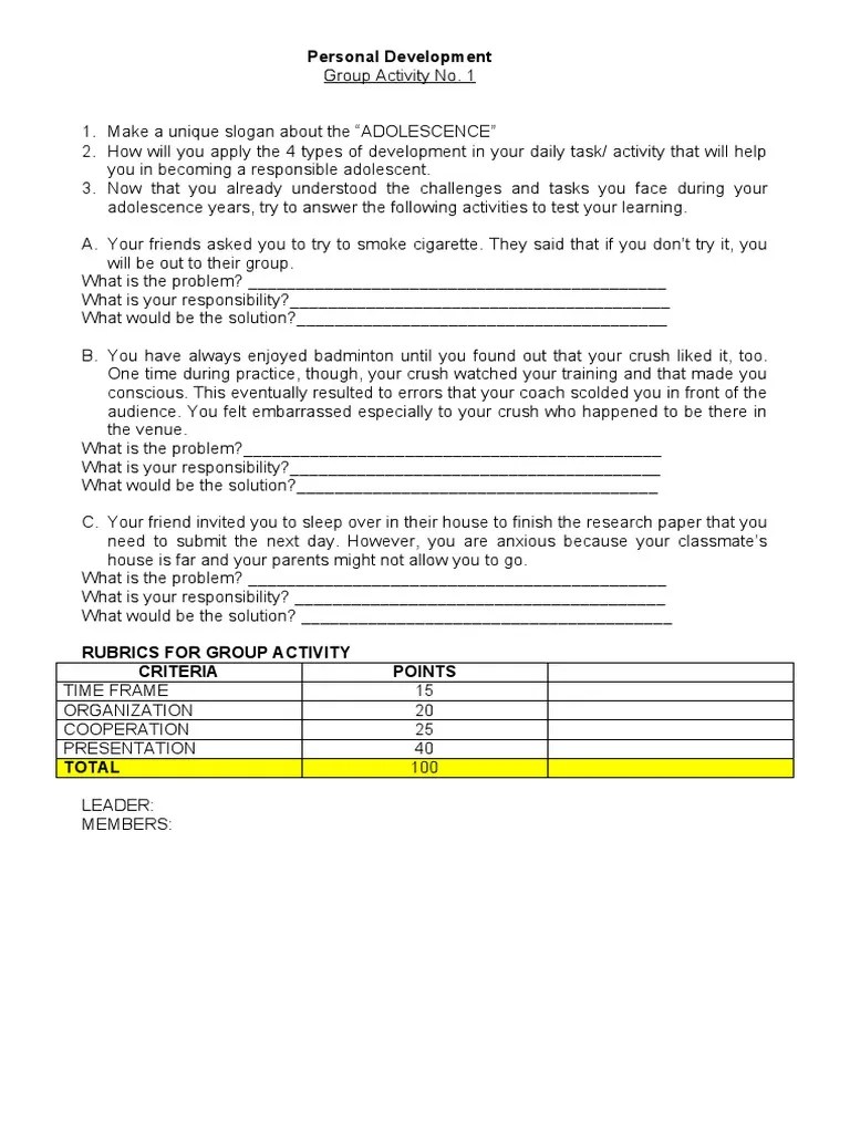 Personal Development GROUP ACTIVITY NO.1 | PDF