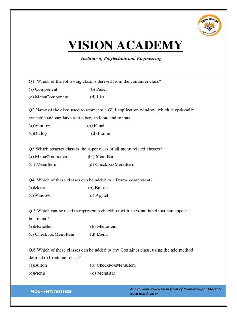 Awt Questions | PDF | Java (Programming Language) | Class (Computer ...