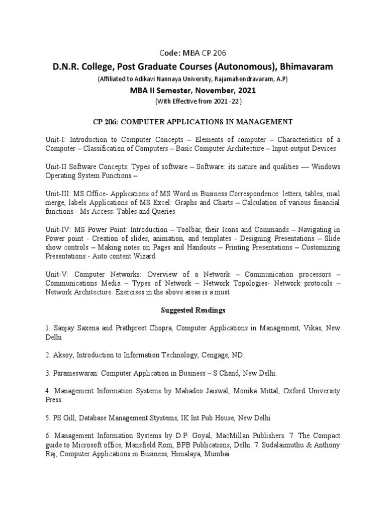 Computer Applications In Management | PDF