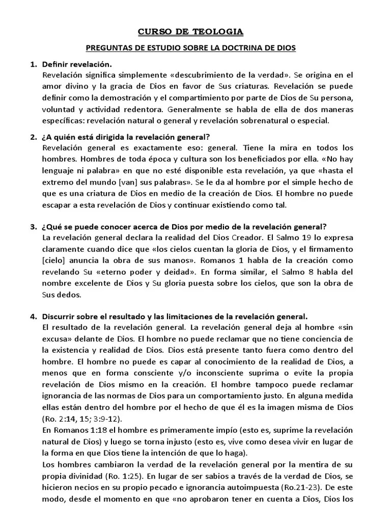 Cuestionario Sobre Doctrina De Dios Y Declaraciones Doctrinales | PDF | Biblia | Jesús