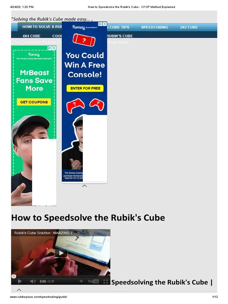 How To Speedsolve The Rubik's Cube - CFOP Method Explained | PDF ...