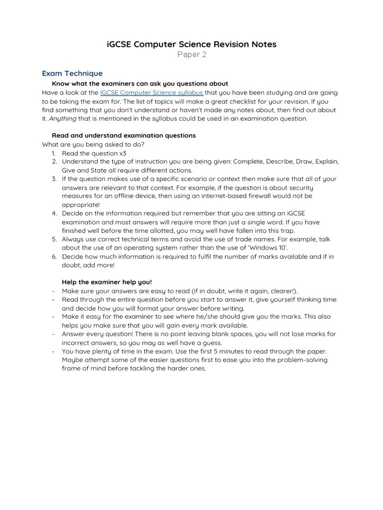 Paper 2 Computer Science IGCSE Notes | PDF | Table (Database) | Control ...